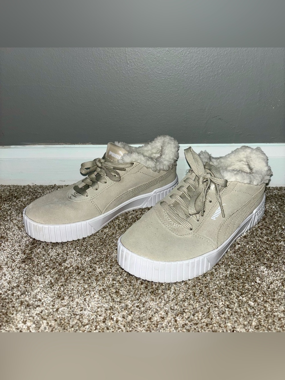 PUMA Women's Suede Sherpa-Lined Platform Sneaker in Beige